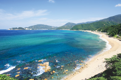 「日本の水浴場88選」にも選ばれている水晶浜。高台から望む絶景に疲れも吹き飛びます！